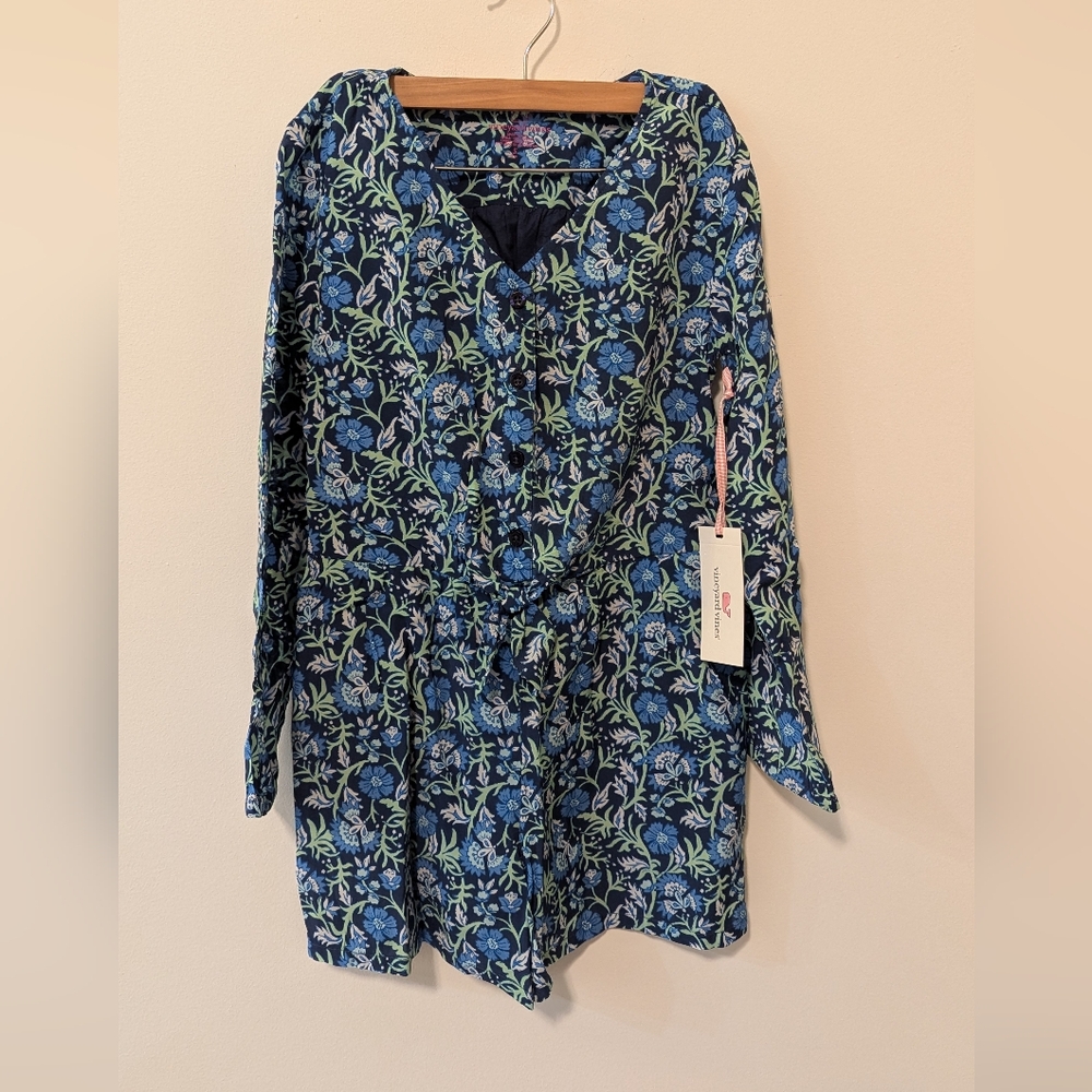 Vineyard Vines Girls Blue Floral Long sleeve V-Neck Romper Size Small